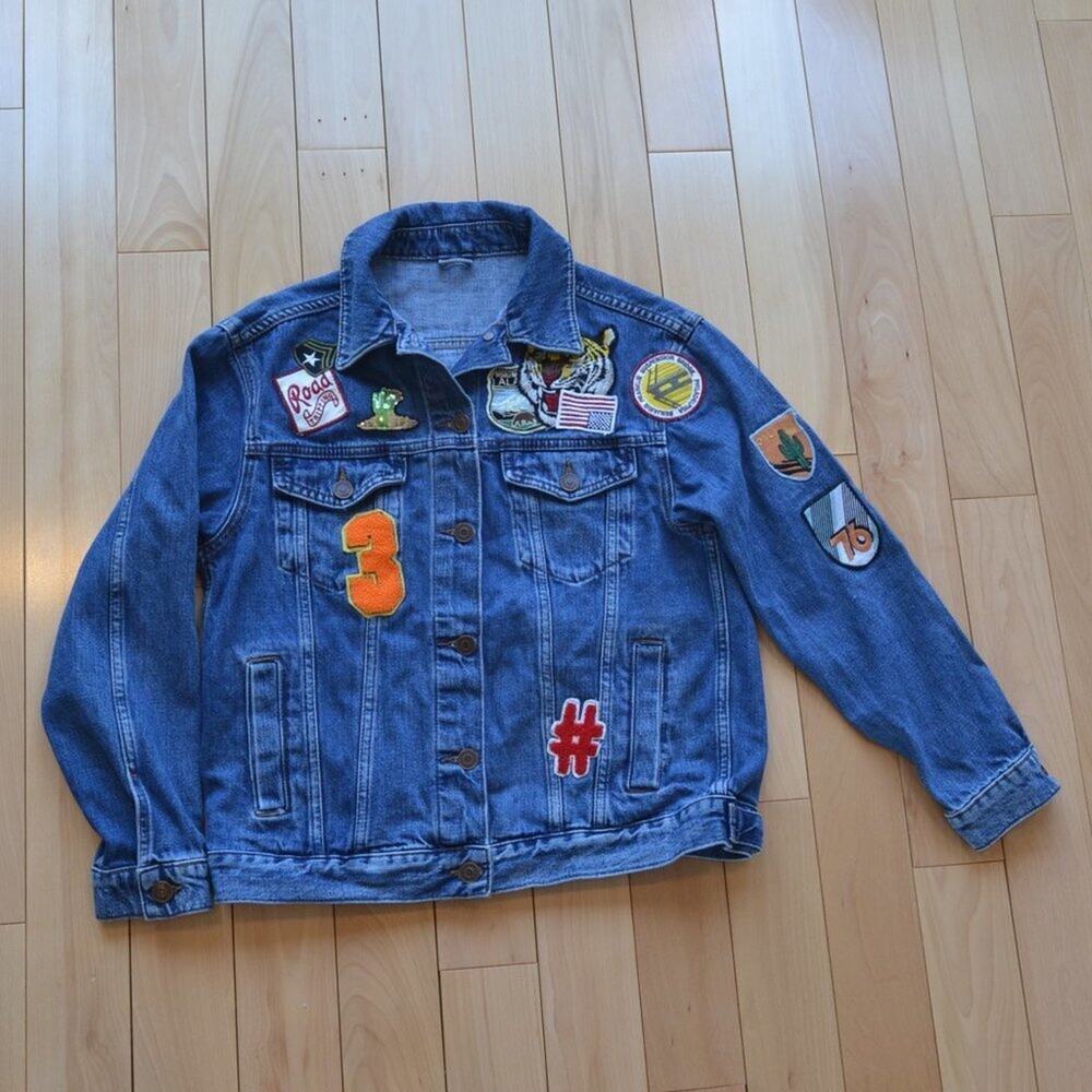 Topshop Blue Denim Jacket with Patch Accents